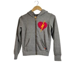 Aviator Nation Kids Zip Up Hoodie Heart Lightning Bolt Gray Size 12